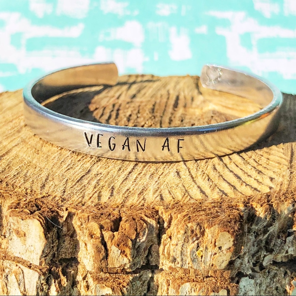 🆕 Vegan AF Handstamped Cuff Bracelet